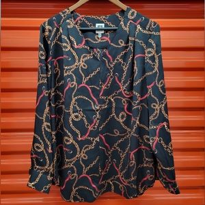 Anne Klein Classic Black Shirt With Chain & Belt Design